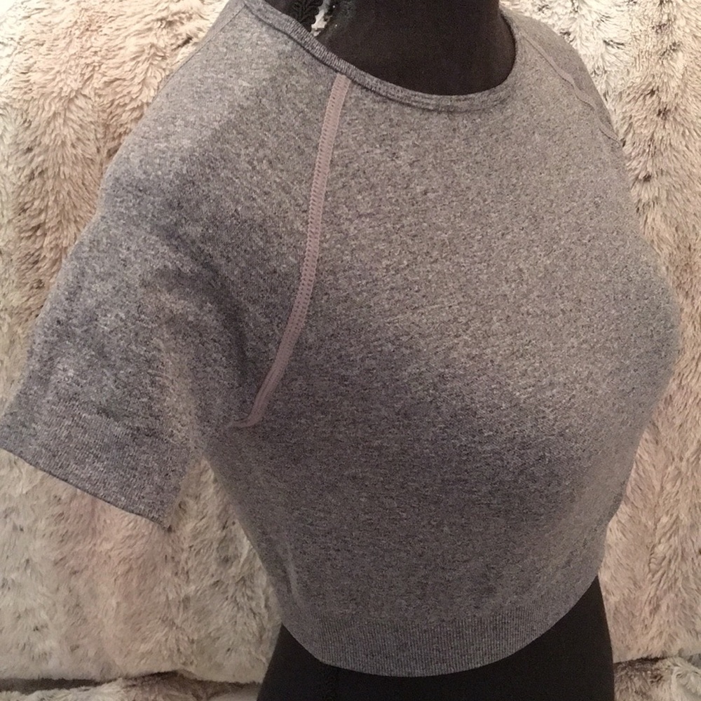 Gray Fitted Crop Top with Raglan Sleeves - Picture 7 of 11